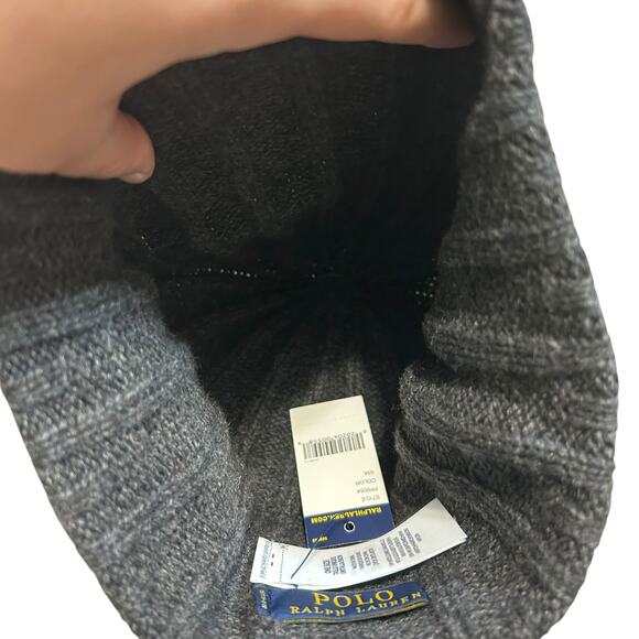 Polo Ralph Lauren Signature Wool Beanie NWT Men's OS Charcoal Gray Classic - Picture 6 of 7